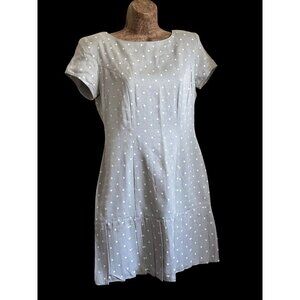 Vintage Y2K 80s90s Gray Polka Dot Cap Sleeve Dress With Pleated Hemline